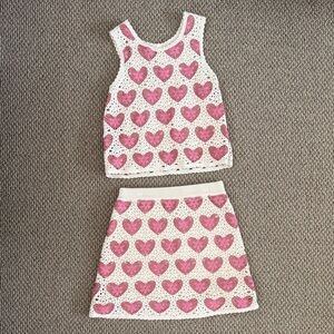 Zara Girls 2-Piece Set Crochet Heart Skirt and Top Set Size 13/14Y